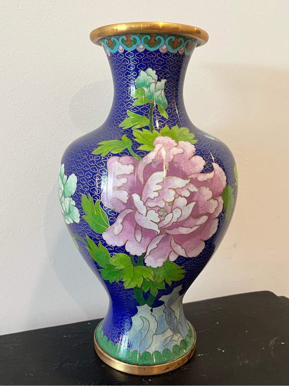 Blue Floral Cloisonné Vase with Peony Design
